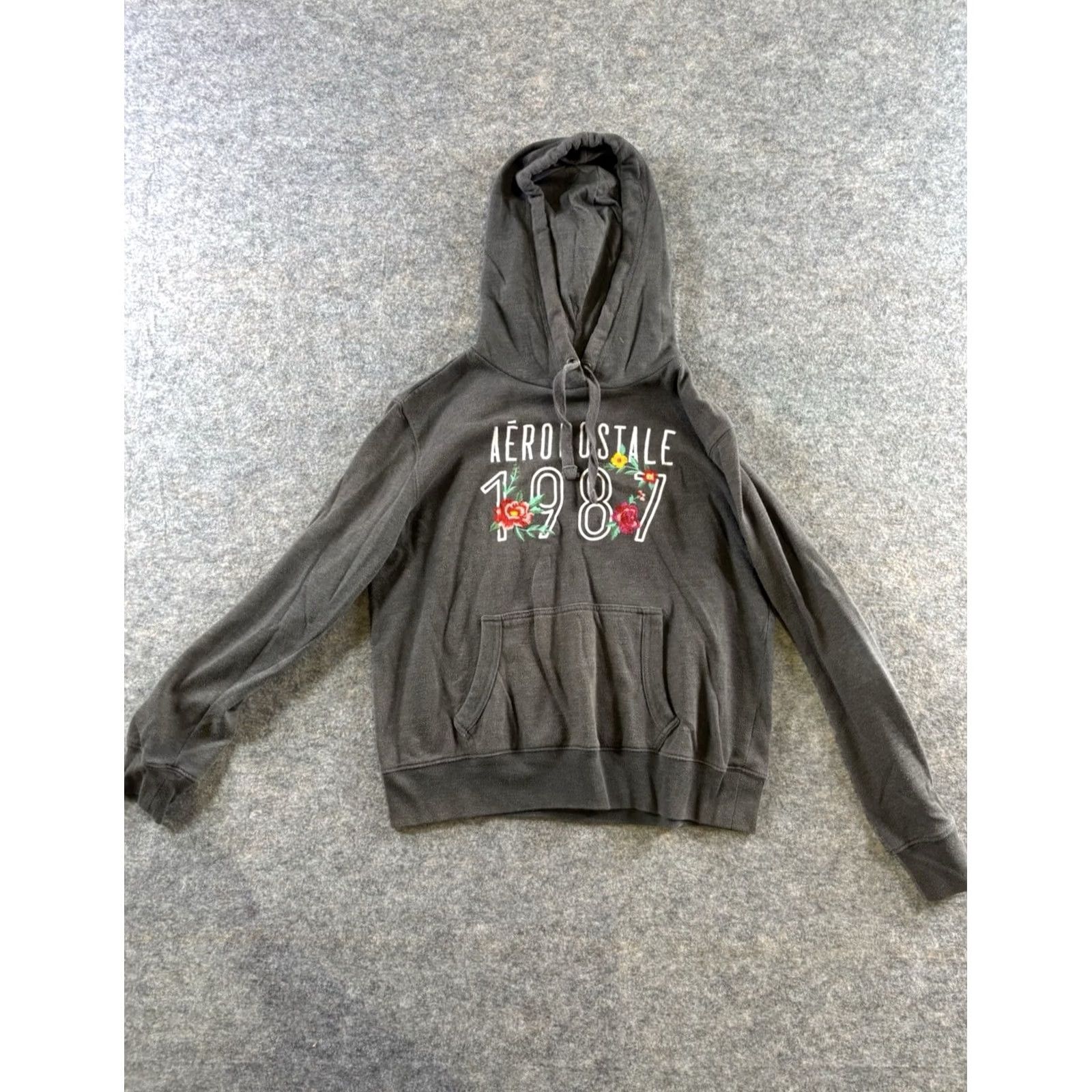 Vintage AeroPOSTale 1987 Women's Gray Floral Embroidered Hoodie Pullover MEDIUM Gray Size M / US 6-8 / IT 42-44 - 2 Thumbnail
