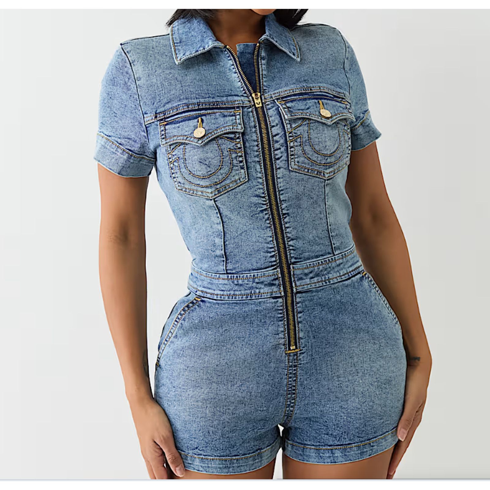 True Religion TRUE RELIGION - ZIP DENIM ROMPER MELLOW WASH - NWT - SZ XL Size 34" / US 12 / IT 48 - 4 Thumbnail