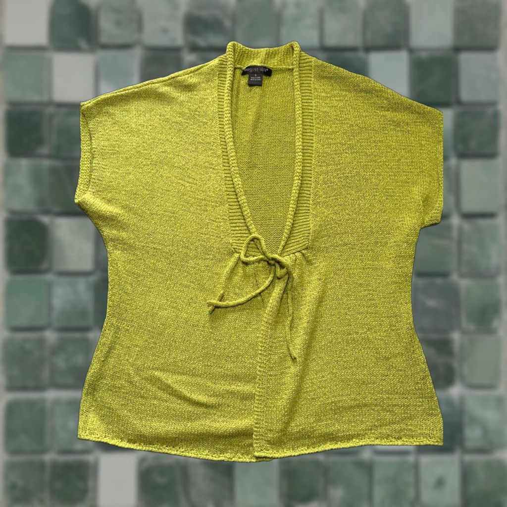 Vintage August Silk Cardigan Womens Small Moss Green Tie Front Knit Top Size S / US 4 / IT 40 - 1 Thumbnail
