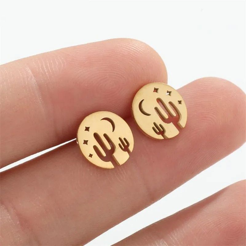 Jewelry Hollow Cactus Mini Stud Earrings Charm Earring Gift Size ONE SIZE - 1 Thumbnail