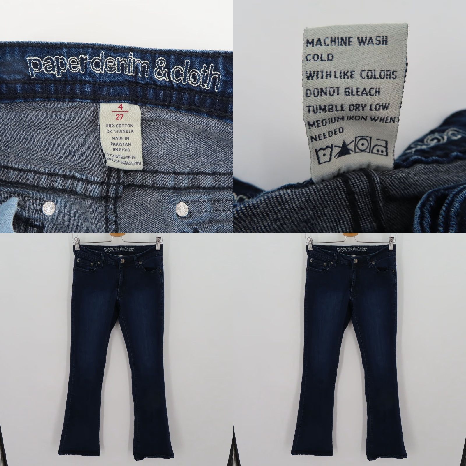 Denime VINTAGE Paper Denim & Cloth Jeans Womens 4/27 Dark Blue Button Flap Pocket Flare Denim Jeans Size 27" / US 4 / IT 40 - 8 Thumbnail