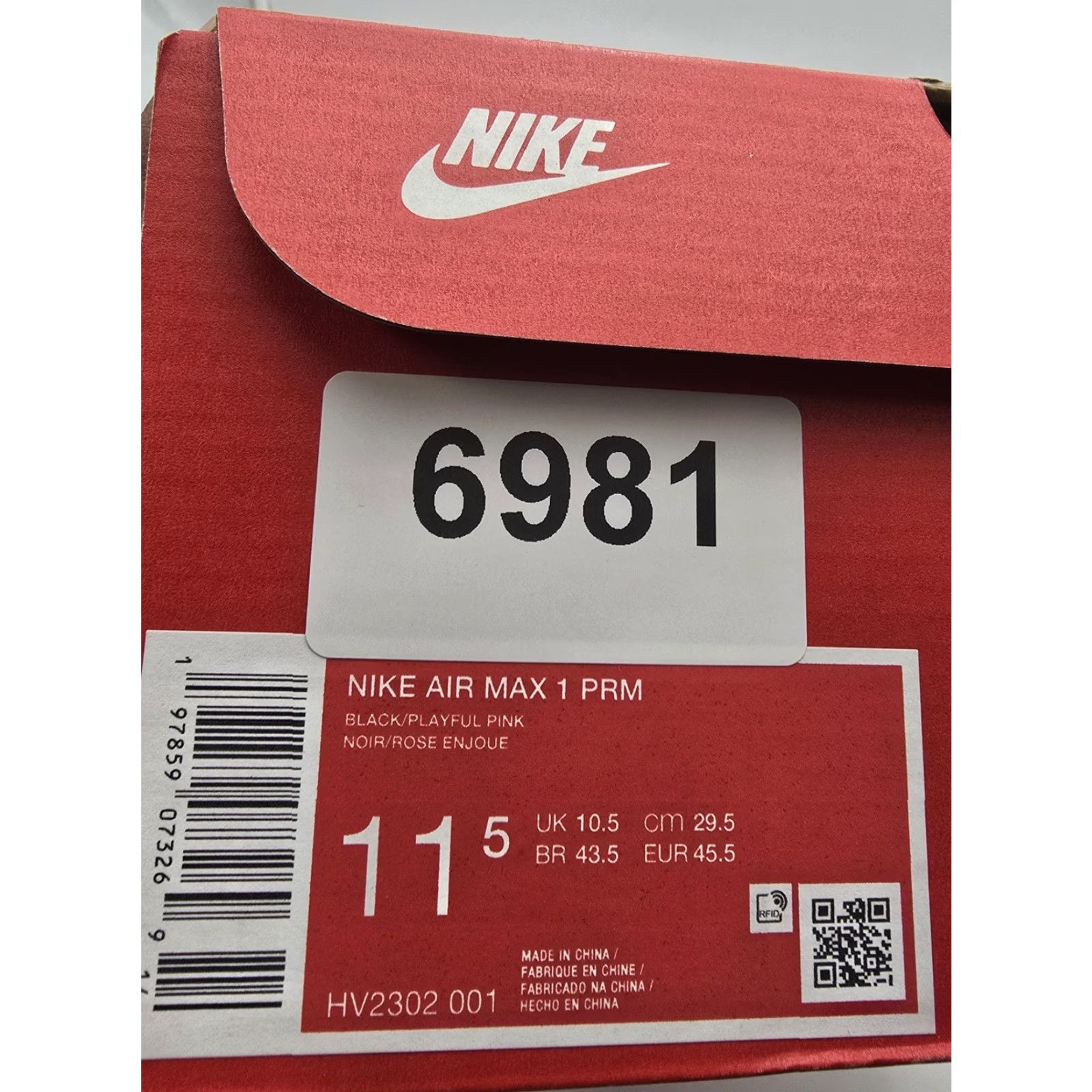 Nike Nike Air Max 1 PRM Shoes Mens 11.5 Black Pink Low Top Sneaker HV2302 001 Size US L / EU 52-54 / 3 - 6 Thumbnail