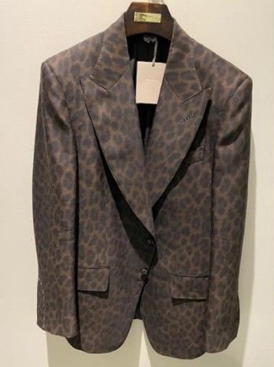 image of Tom Ford O1W1Db10124 Leopard Wool Front Button Blazer In Brown/black, Men's (Size XL)