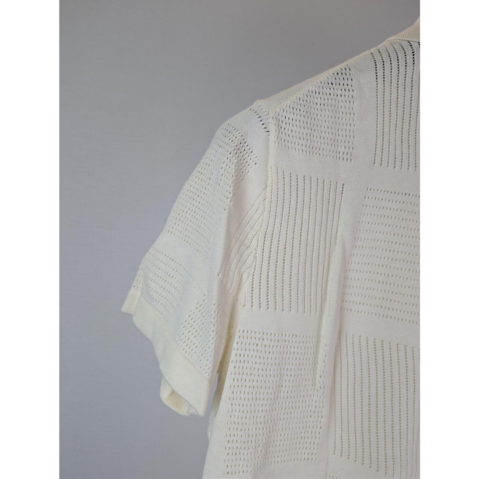 Vince o1rshd1 CC20 Patchwork Pointelle Short-Sleeve Sweater Cream Size US S / EU 44-46 / 1 - 12 Thumbnail