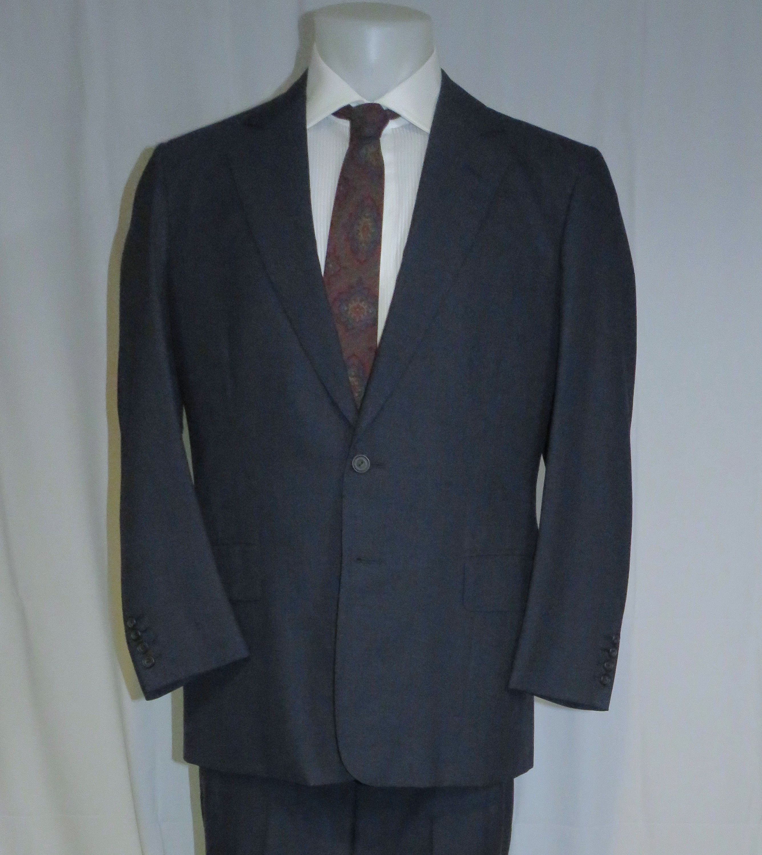 Henry Poole Savile Row Bespoke VTG Blue Hopsack Two Button Suit 40R Size 40R - 3 Thumbnail