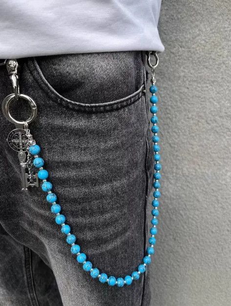 Jewelry Blue Cracked Stone Round Beads Wallet Chain , Jeans Chain Size ONE SIZE - 1 Thumbnail