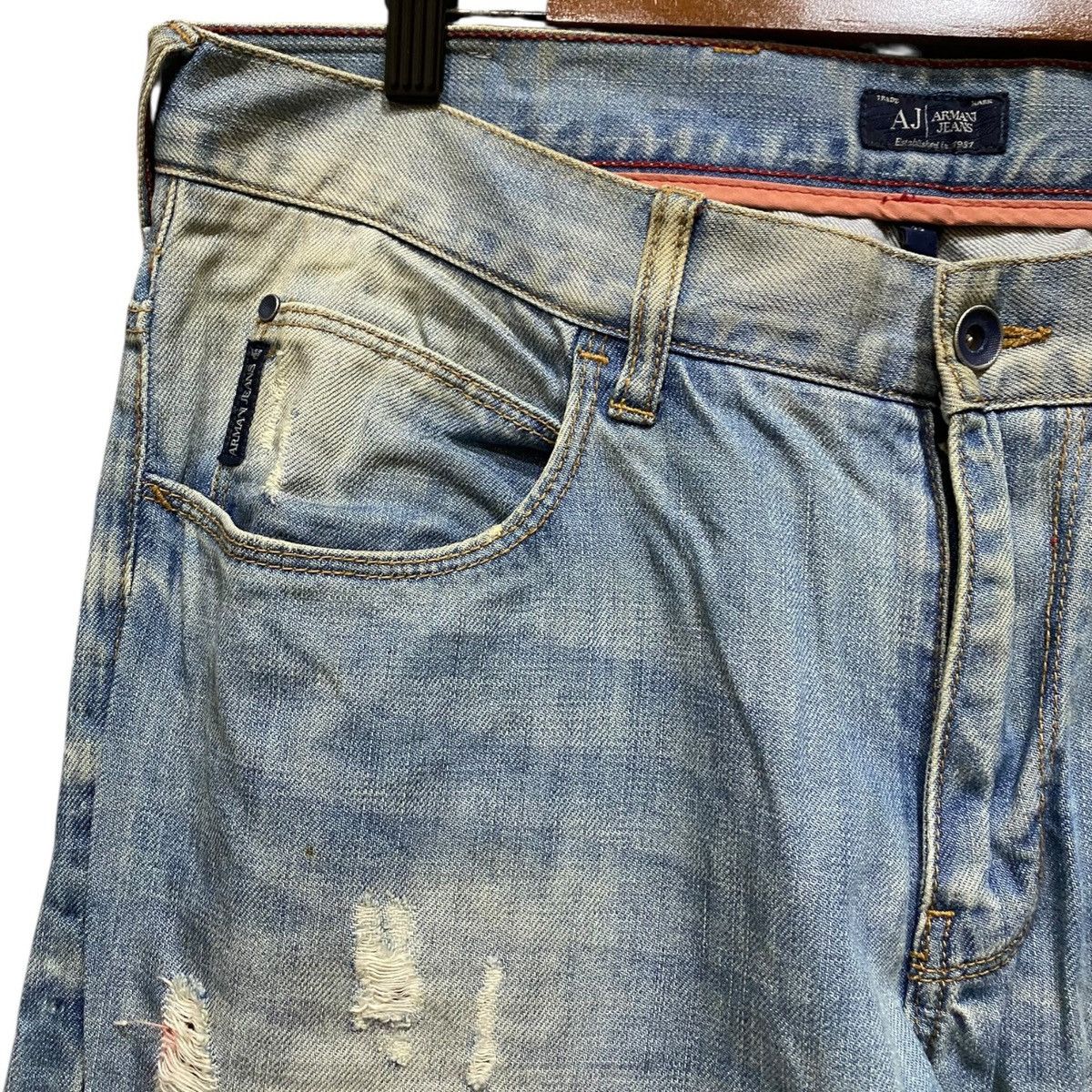 Armani Exchange Vintage AJ Armani Jeans Distressed Design Size 33 Size US 33 - 5 Thumbnail