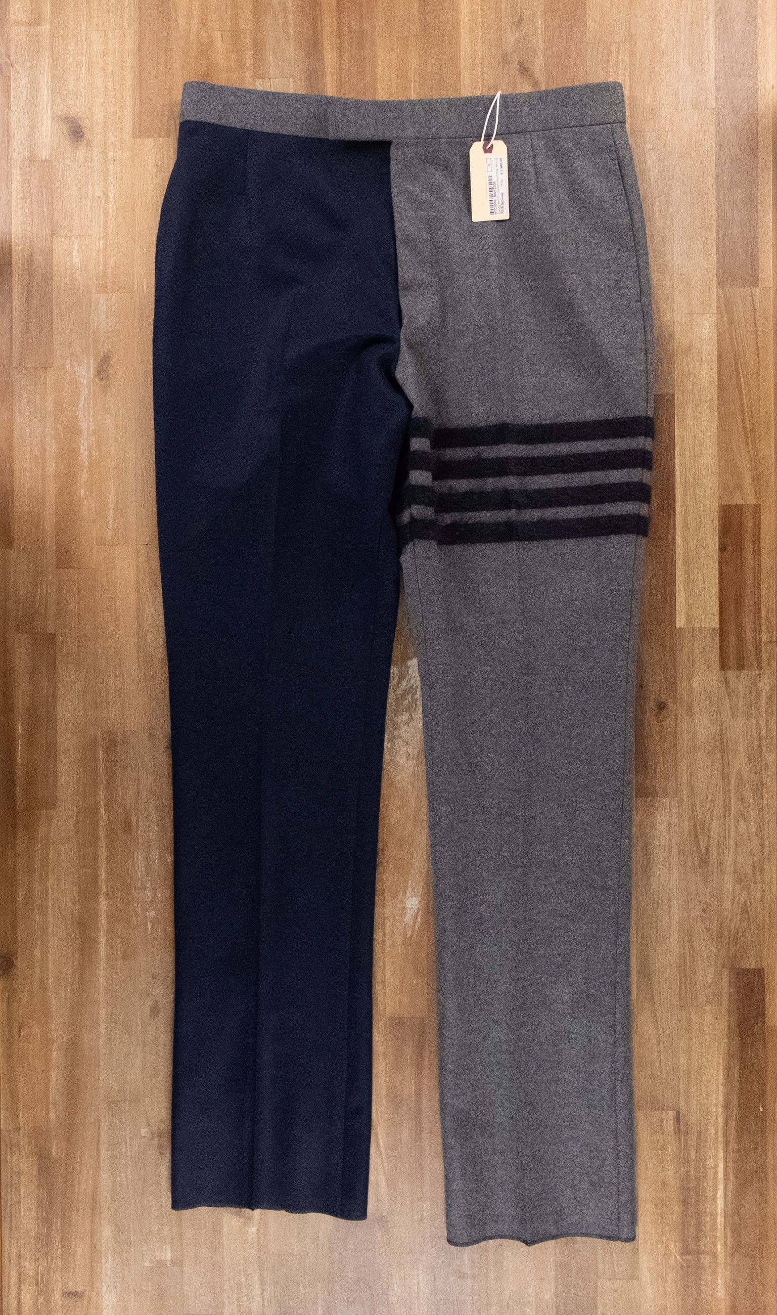 Image of Thom Browne Blue Navy Flannel Wool Pants Trousers 4 XL in Grey, Men's (Size 36)