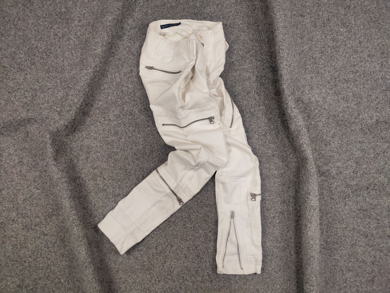 image of Polo Ralph Laurent Denim Zip Multipocket Cargo Pants in White, Women's (Size 27)
