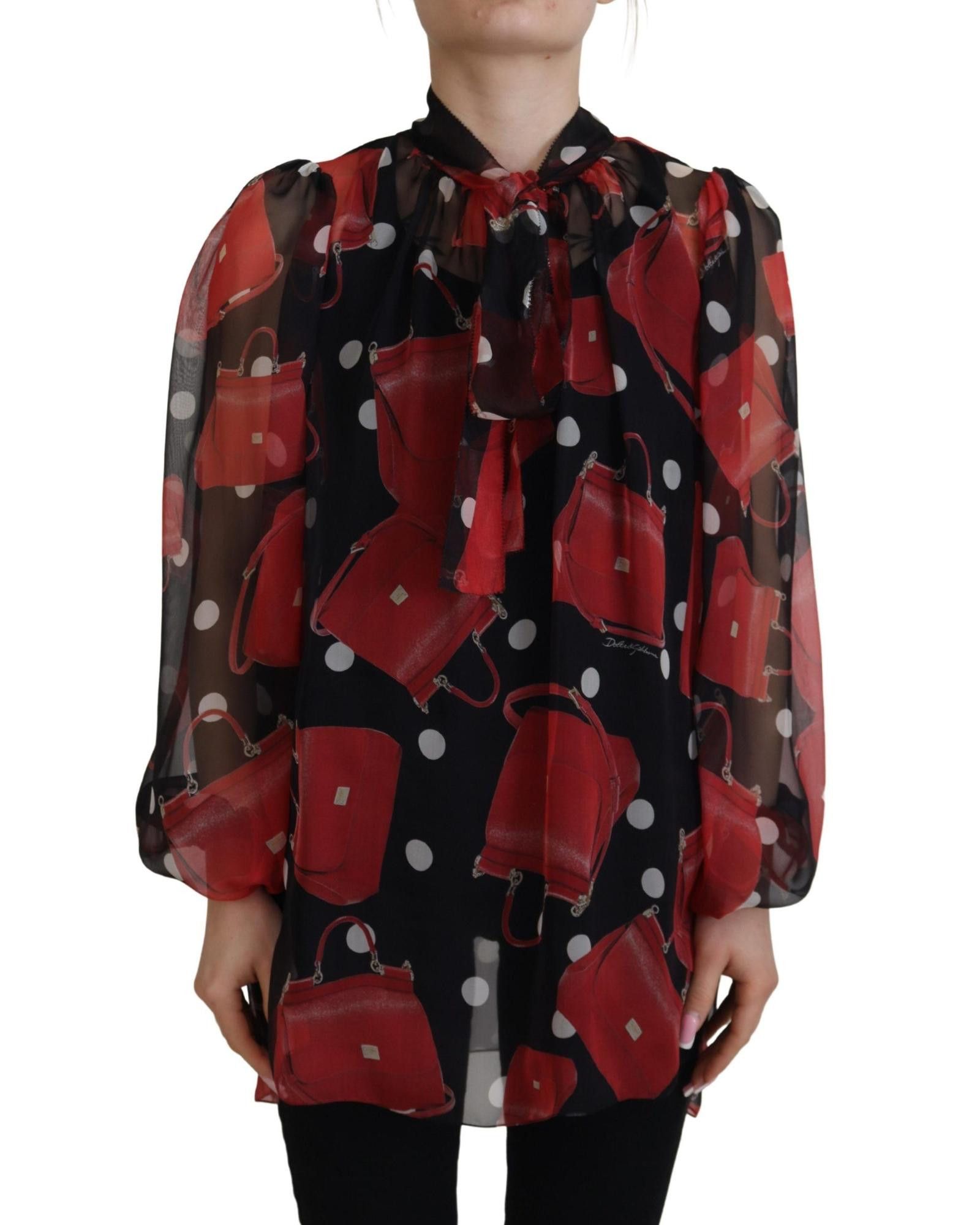 image of Dolce Gabbana Silk Sicily Bag Print Blouse in Black, Women's (Size Small)