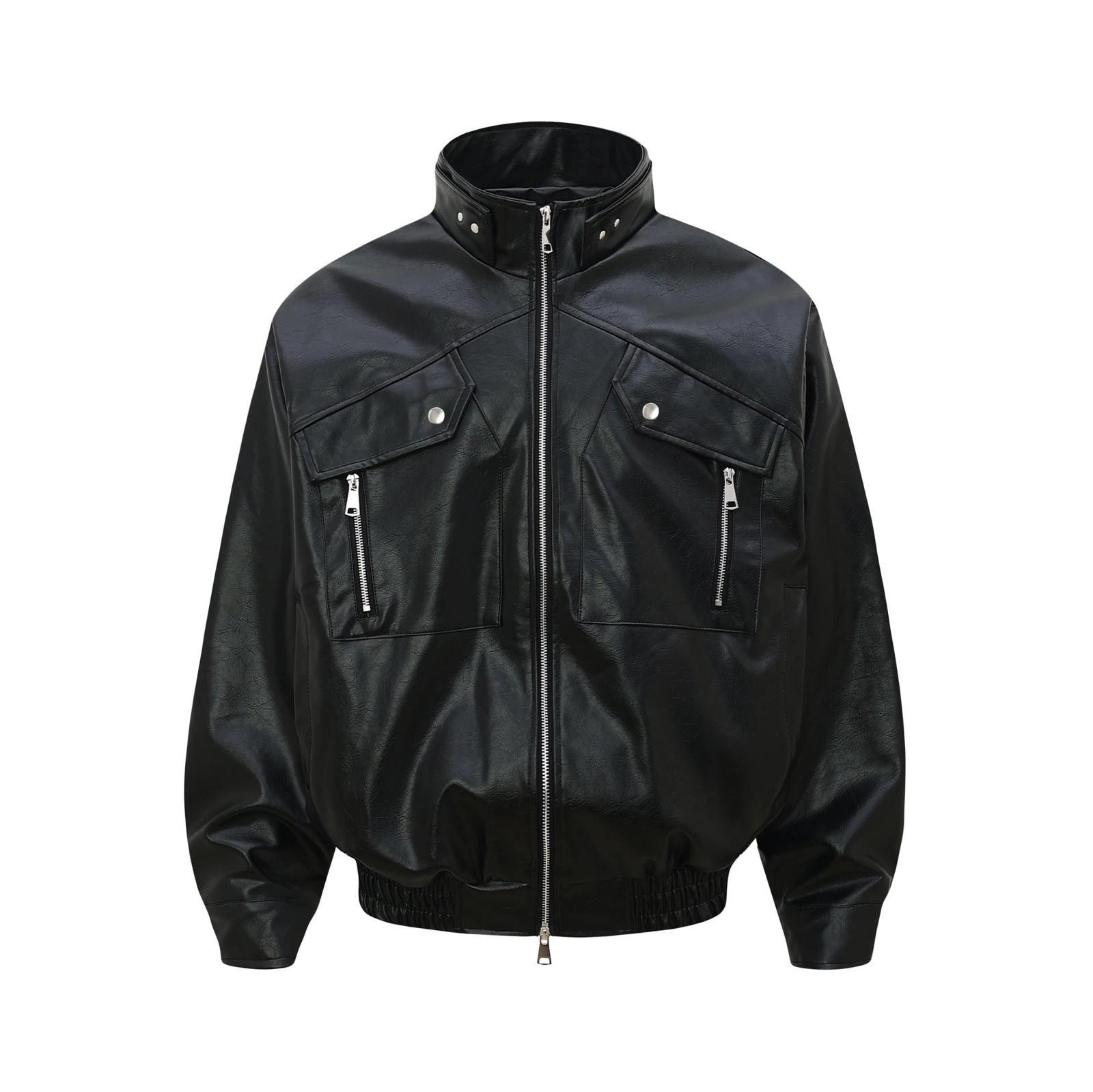 Leather Black Faux Leather Bomber Jacket, Zip-Up Outerwear Size US M / EU 48-50 / 2 - 1 Thumbnail
