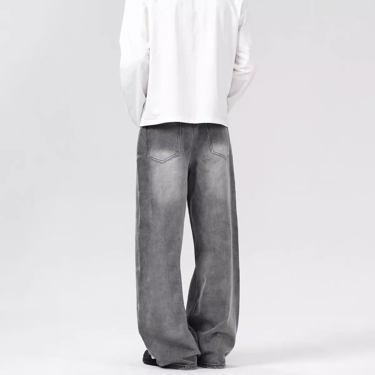 Japanese Brand Men's Baggy Washed Distressed Loose Straight-Leg Flare Jeans Size US 32 / EU 48 - 3 Thumbnail