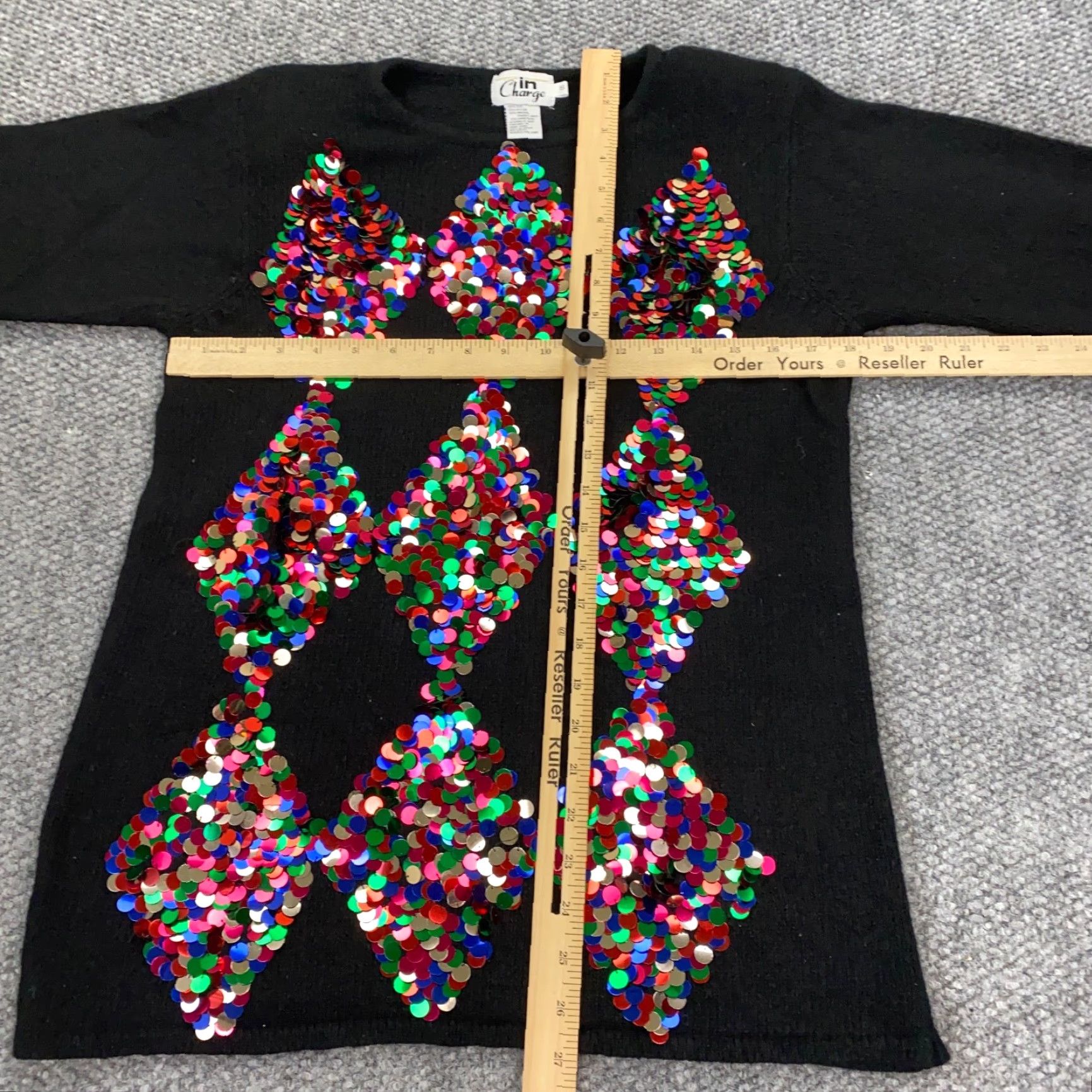 Vintage In Charge Women's Sweater S Black Angora Silk Lambswool Sequin Crew Neck Holiday Christmas Pullover Knit Womens Size S / US 4 / IT 40 - 7 Thumbnail