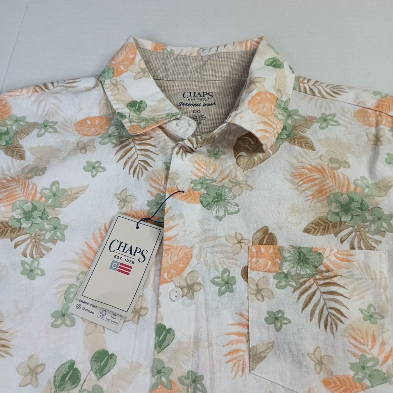 Chaps Chaps Seacoast Linen Woven Shirt Men's L Khaki Floral Print Size US L / EU 52-54 / 3 - 2 Thumbnail