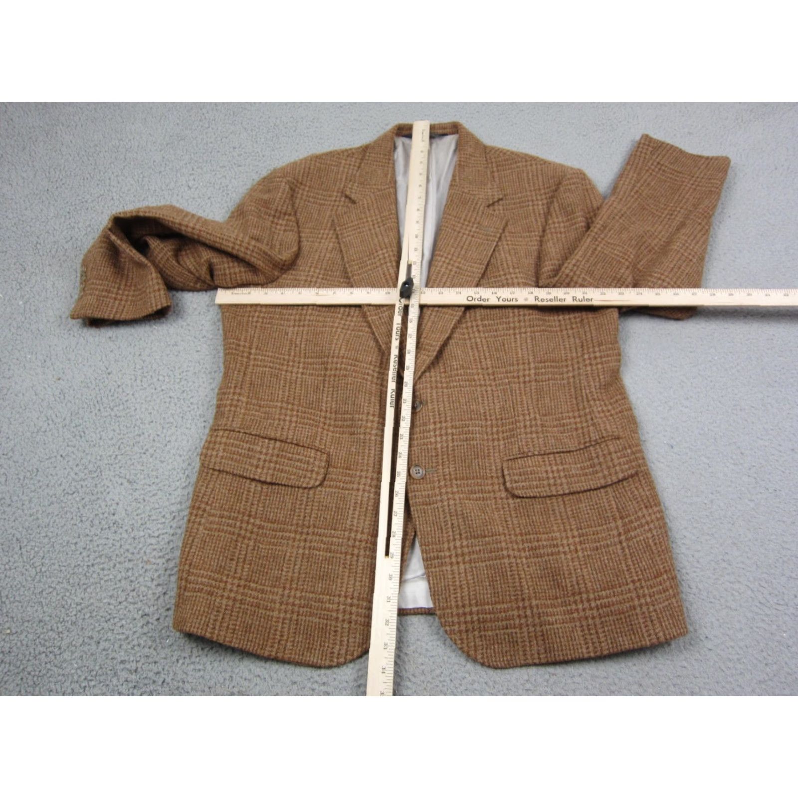 Lands' End VINTAGE Lands' End Blazer Jacket Mens 44R Brown Wool Tweed 80s Stadium Size 44R - 6 Thumbnail
