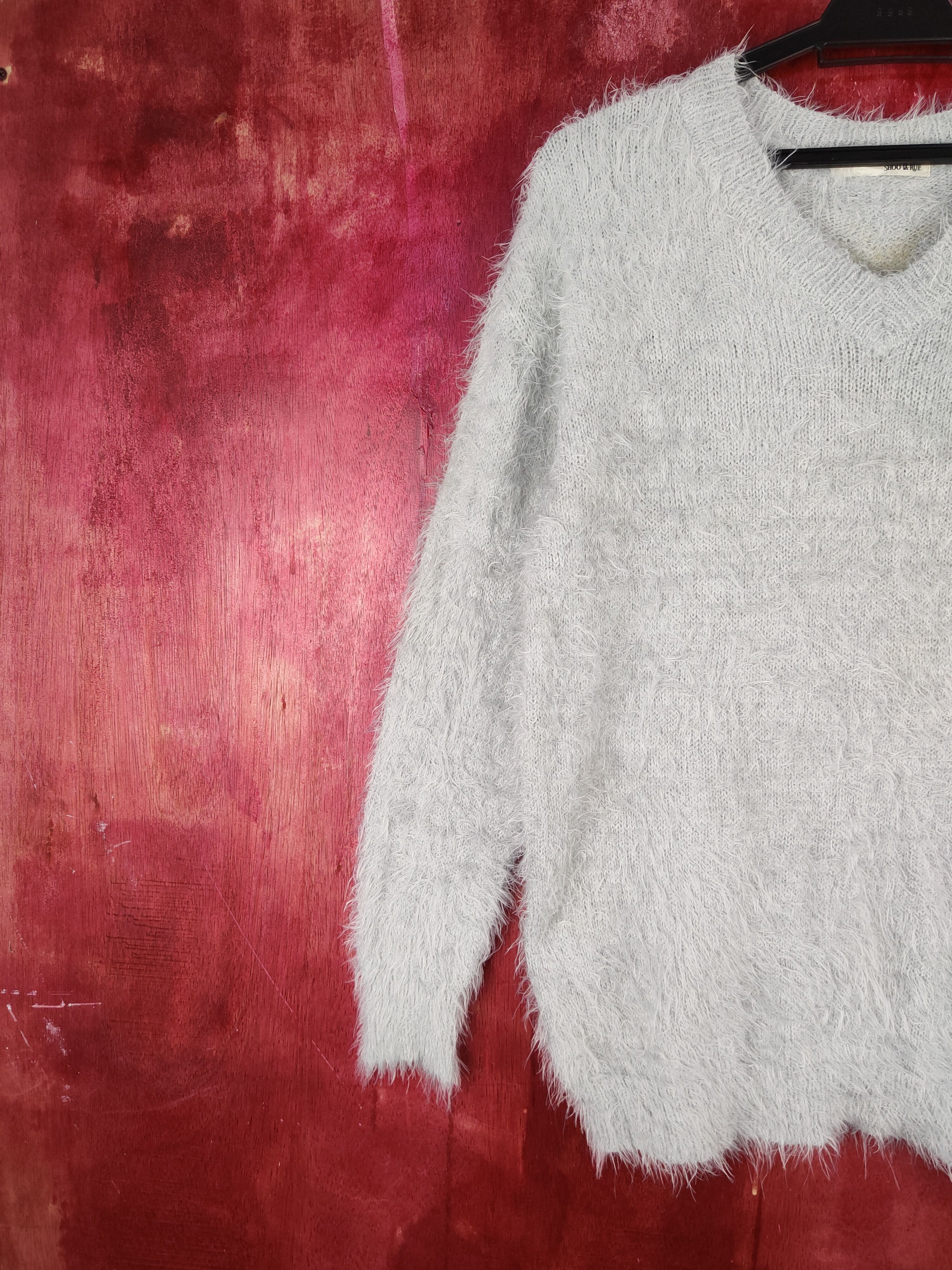 Aran Isles Knitwear Shoo La Rue Gray Shag Shaggy Fur Mohair Knitwear #S2063 Size M / US 6-8 / IT 42-44 - 3 Thumbnail