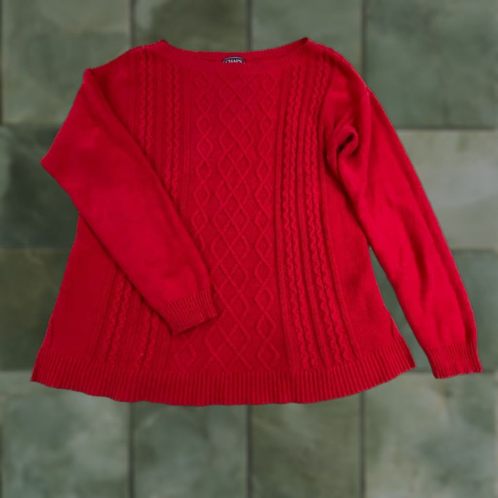 Chaps Chaps Womens Classic Cable Knit Sweater Red Medium Boat Neck Pullover Size M / US 6-8 / IT 42-44 - 1 Thumbnail