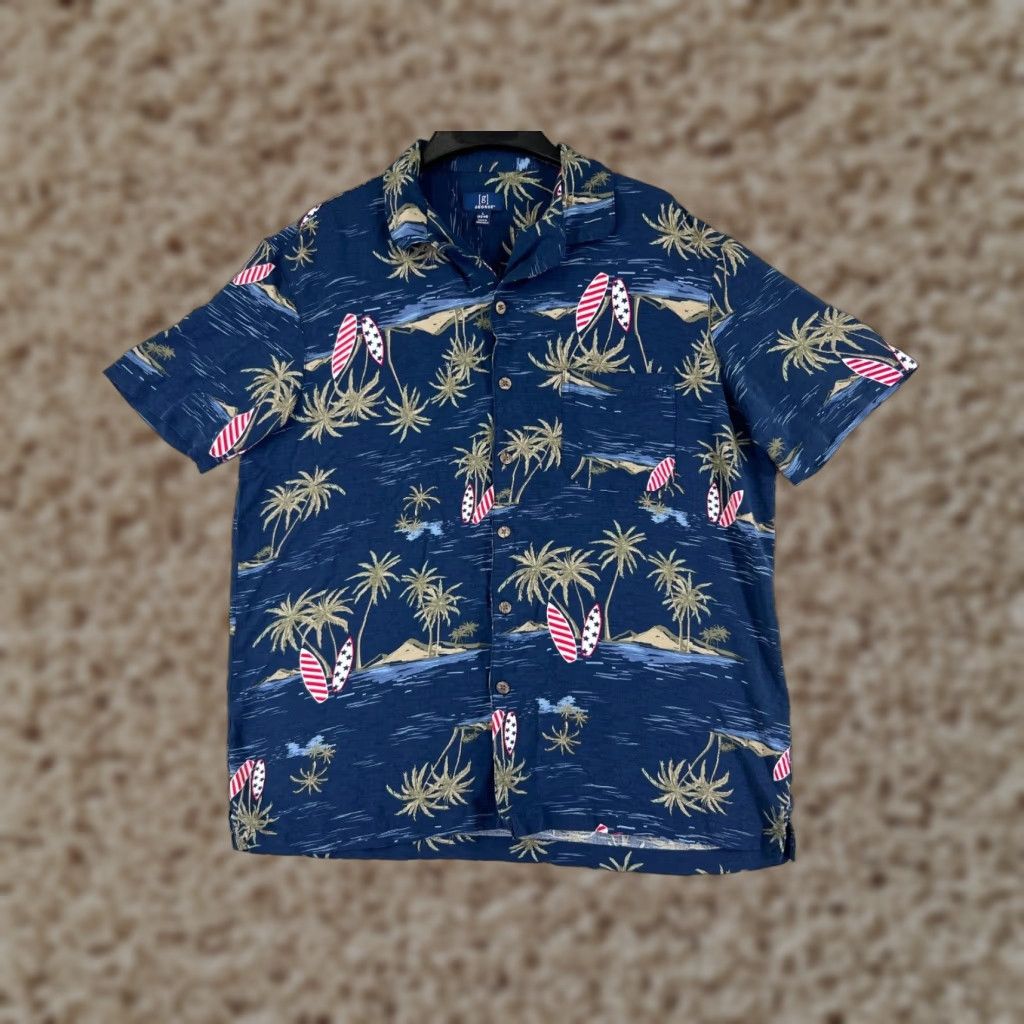 George George Shirt Mens Large Blue American Flag Surf Boards Palm Island 100% Rayon Size US L / EU 52-54 / 3 - 1 Thumbnail