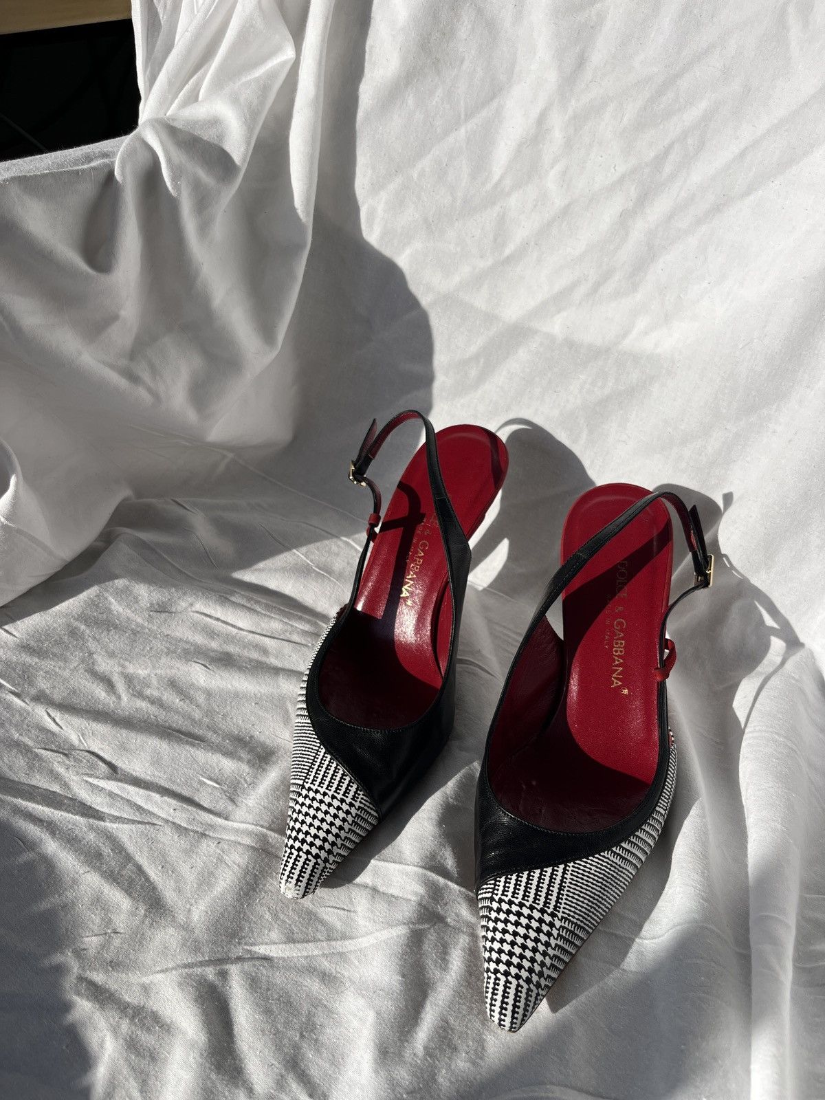 Dolce & Gabbana × Vintage Sling Back Heels Black and Houndstooth Size US 6 / IT 36 - 2 Thumbnail