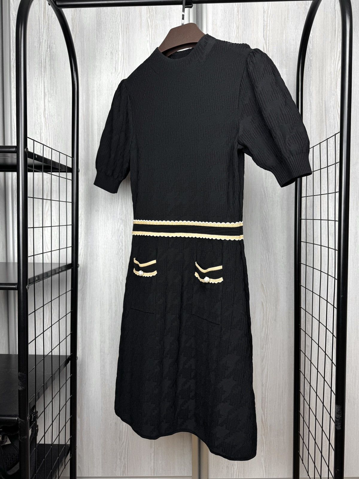 Sandro Sandro Paris Houndstooth jacquard black knee length dress Size S / US 4 / IT 40 - 6 Thumbnail