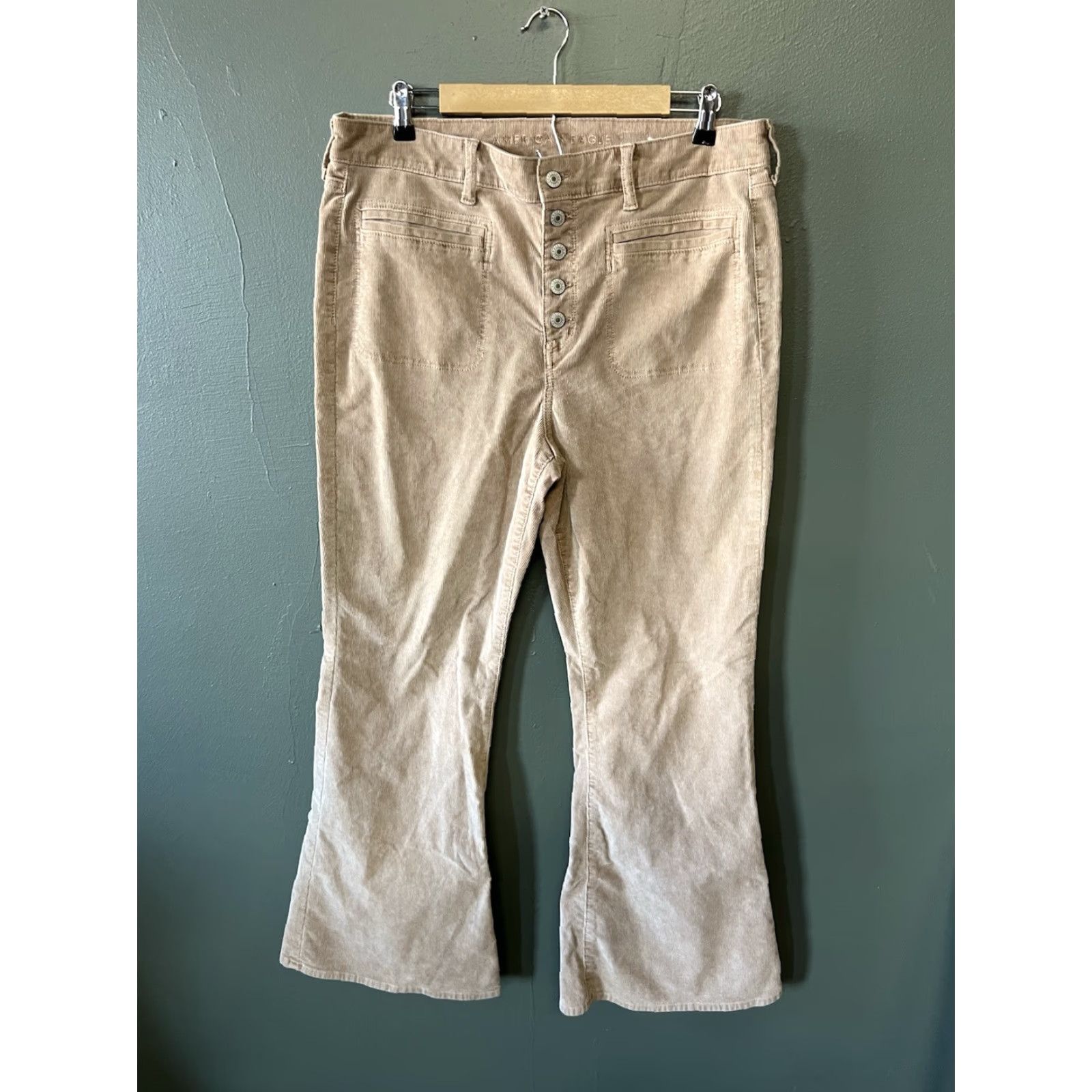 American Eagle Outfitters American Eagle Flare Pants Womens 16 Brown Corduroy Mid Rise Stretch Regular Size 38" / US 16 / IT 52 - 2 Thumbnail