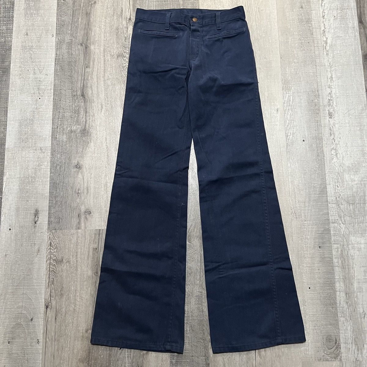 Vintage VTG Cheap Jeans 70s Blue Flared Hippie Low Rise Suede Pants Size 28" / US 6 / IT 42 - 1 Thumbnail