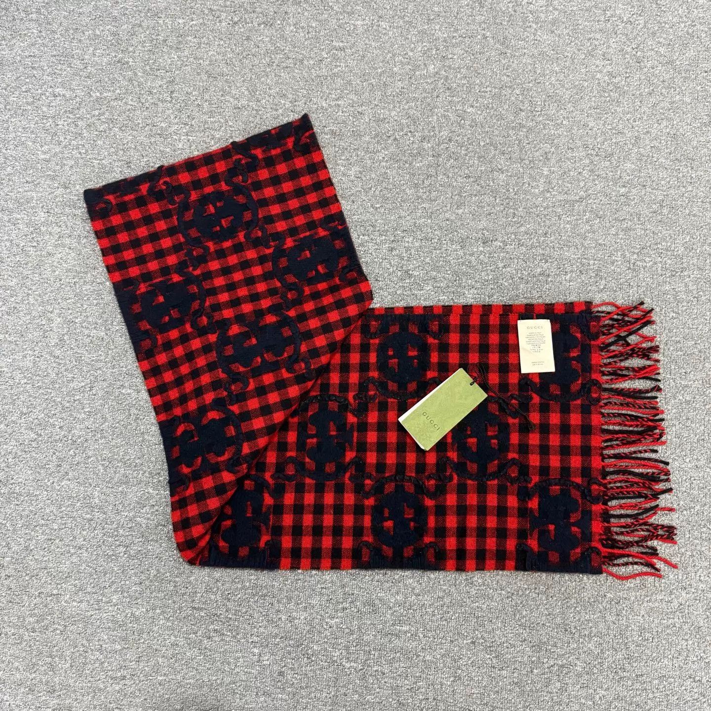Gucci Gucci Red Black Gingham Wool NWT Scarf 240x35 Size ONE SIZE - 2 Thumbnail