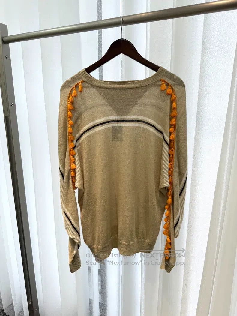 Loewe Loewe Color Blocked Fringe Linen Long-sleeve Knit Top Size XS / US 0-2 / IT 36-38 - 2 Thumbnail