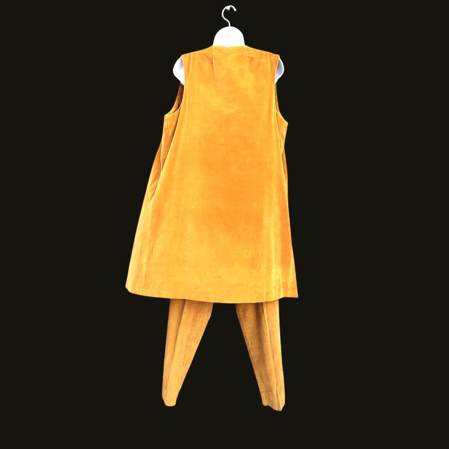 Handmade 50s Mustard Corduroy Cigarette Pants & Velvet Draped Vest Se Size 25" / US 0 / IT 36 - 3 Thumbnail