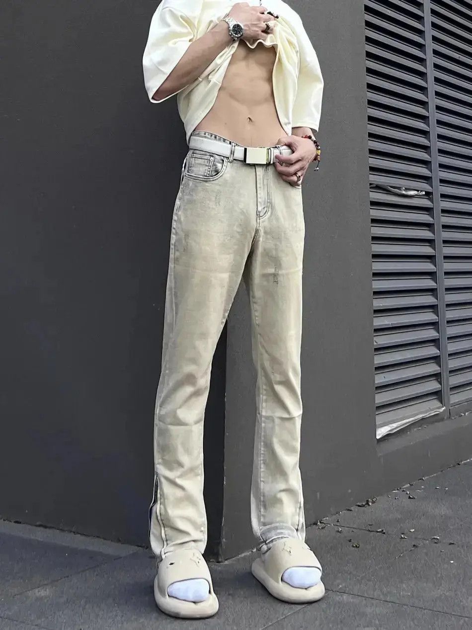 Japanese Brand Retro slim fit zipper split straight leg jeans Size US 32 / EU 48 - 3 Thumbnail