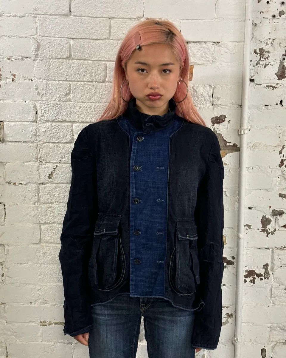 Marithe + Francois Girbaud 1990s Marithé + François Girbaud Navy Denim Colour-Block Denim Jacket Size XS / US 0-2 / IT 36-38 - 2 Thumbnail