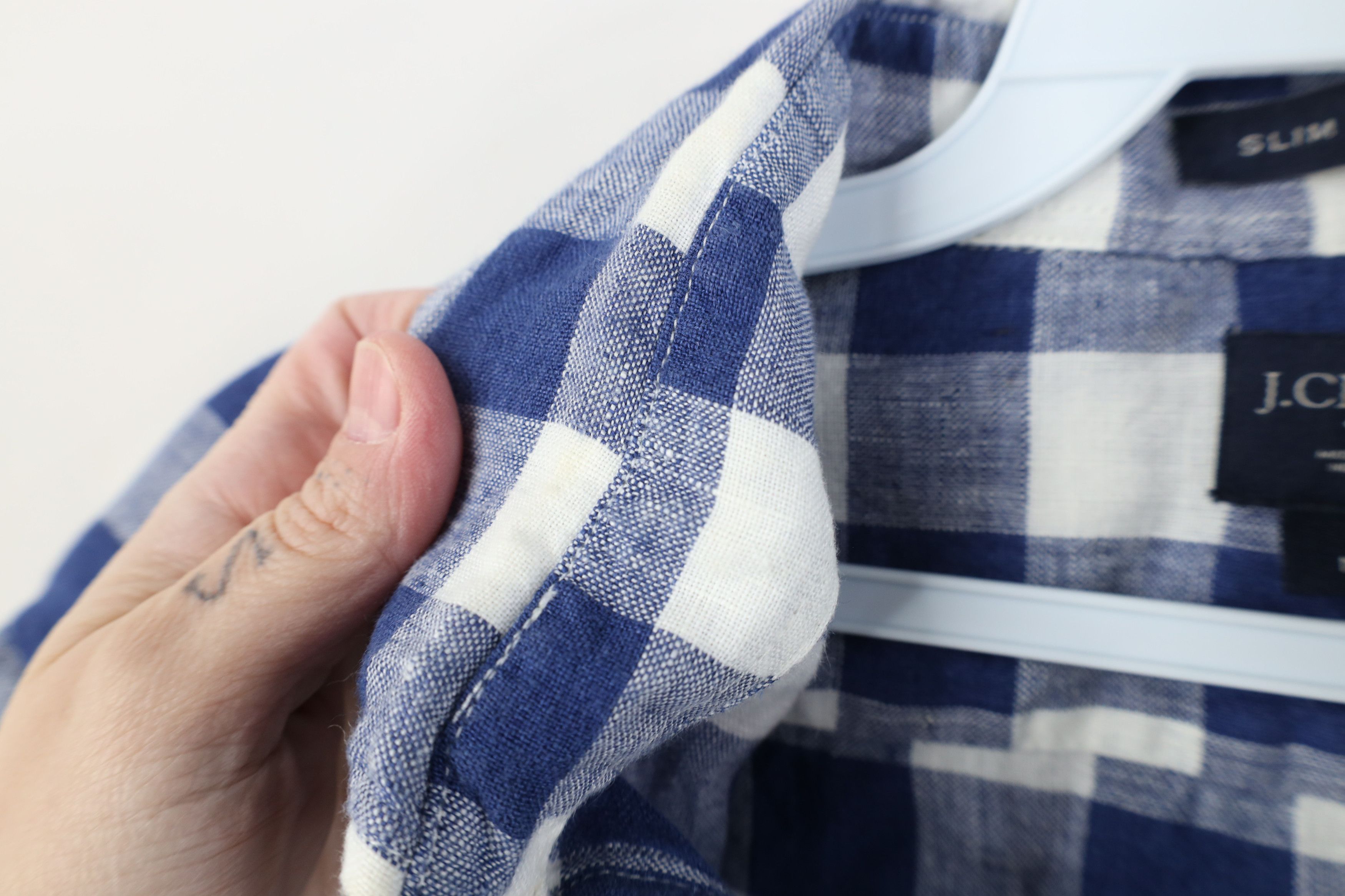 J.Crew J Crew Fit Linen Knit Collared Button Down Shirt Blue Plaid Size US M / EU 48-50 / 2 - 9 Thumbnail