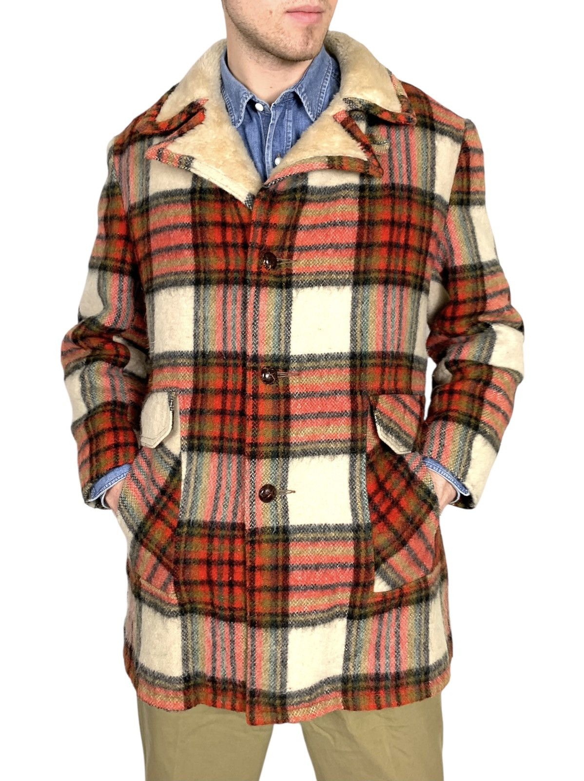 Japanese Brand 50s Vintage Canada Plaid Shearling Wool Heavy Coat Size US M / EU 48-50 / 2 - 1 Thumbnail