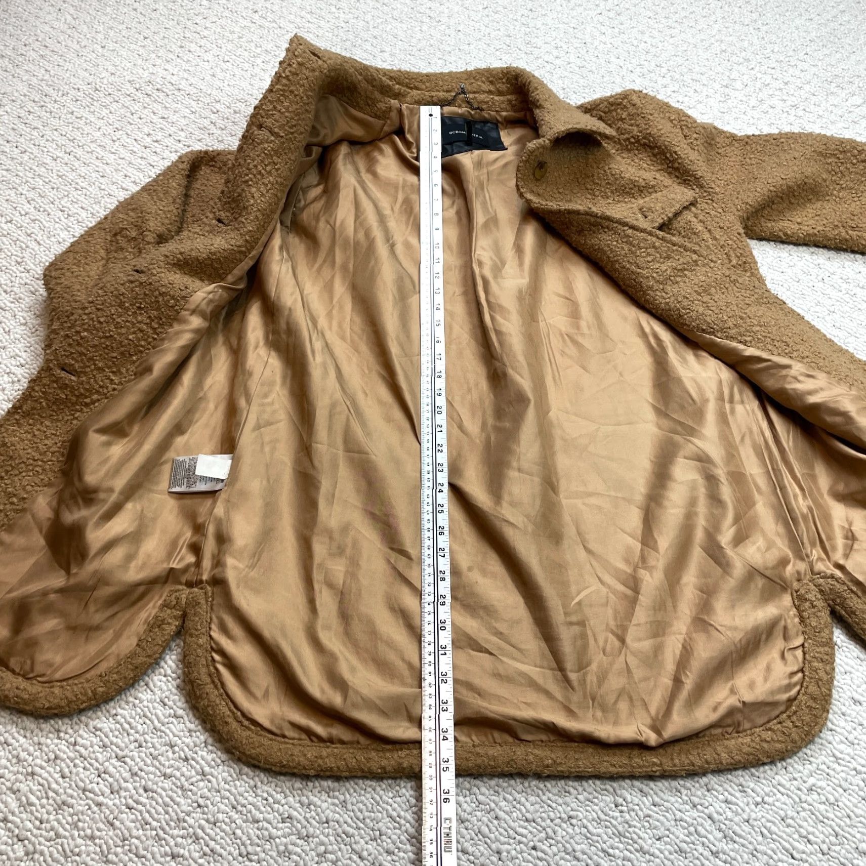 Bcbgmaxazria BCBGMAXAZRIA Overcoat Womens L Camel Brown Button Up Pockets Textured Jacket Size L / US 10 / IT 46 - 2 Thumbnail