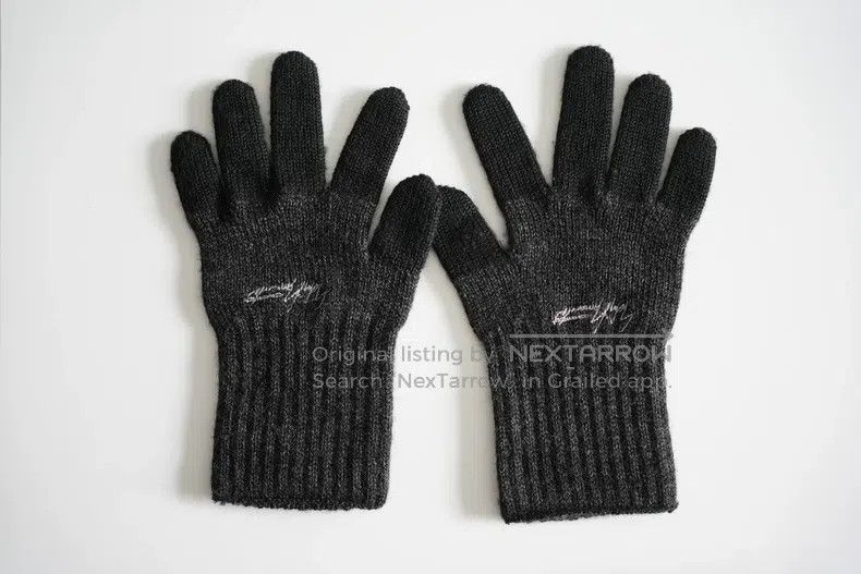 Yohji Yamamoto Yohji Yamamoto Black and Gray Signature Embroidered Gloves Size ONE SIZE - 2 Thumbnail