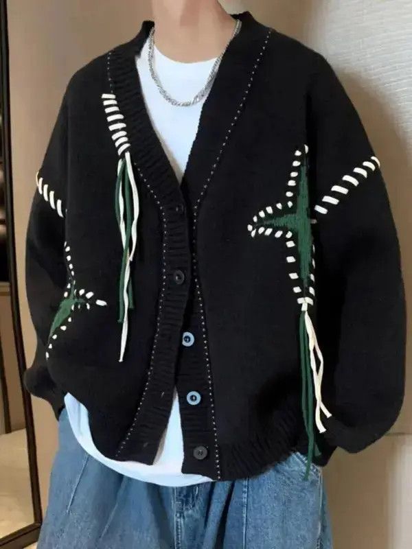 Japanese Brand Black star cardigan knitwear Size US M / EU 48-50 / 2 - 3 Thumbnail