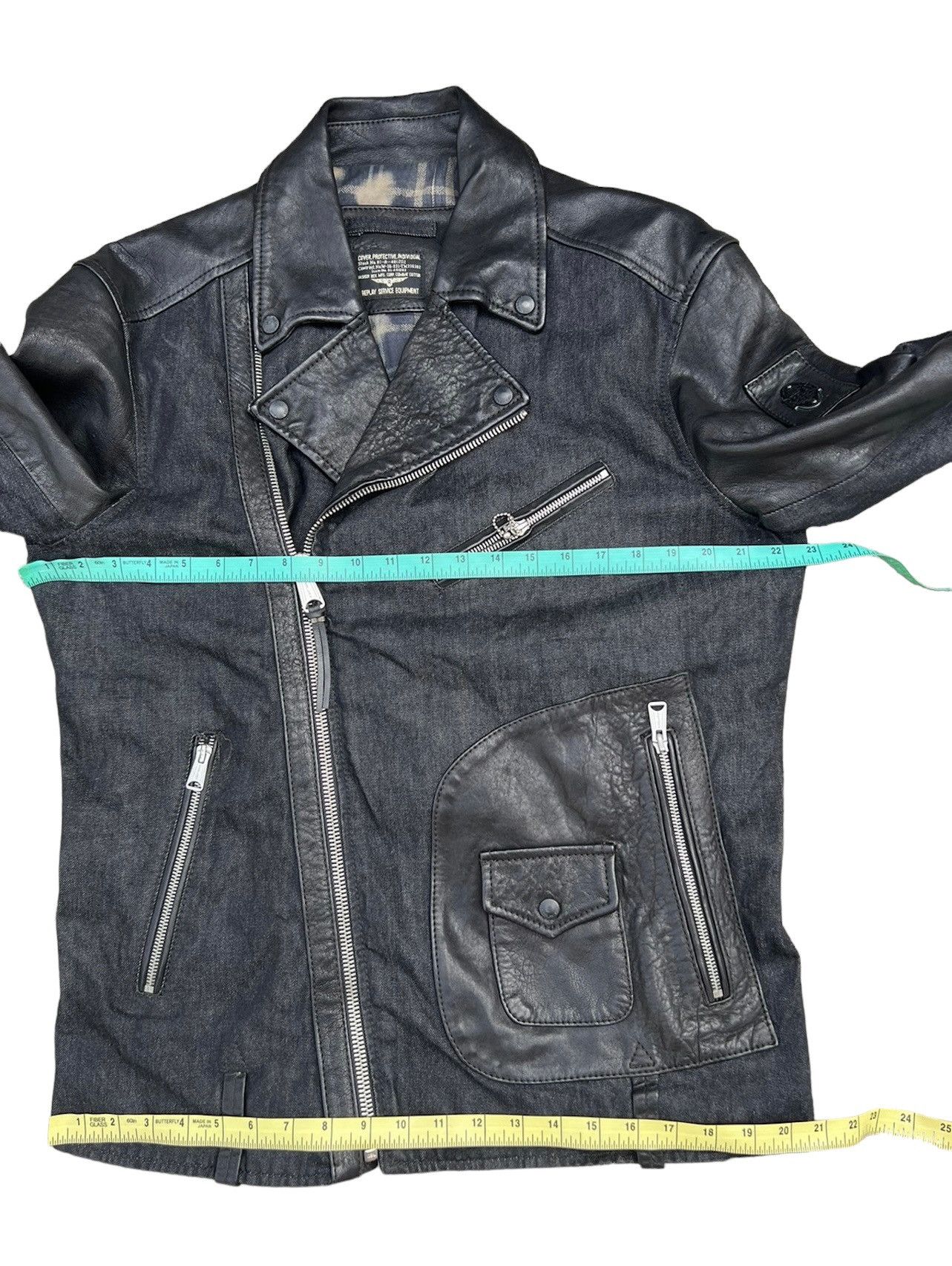 Leather Vintage Replay Double Collar Hybrid Leather Biker Jacket Size US L / EU 52-54 / 3 - 3 Thumbnail