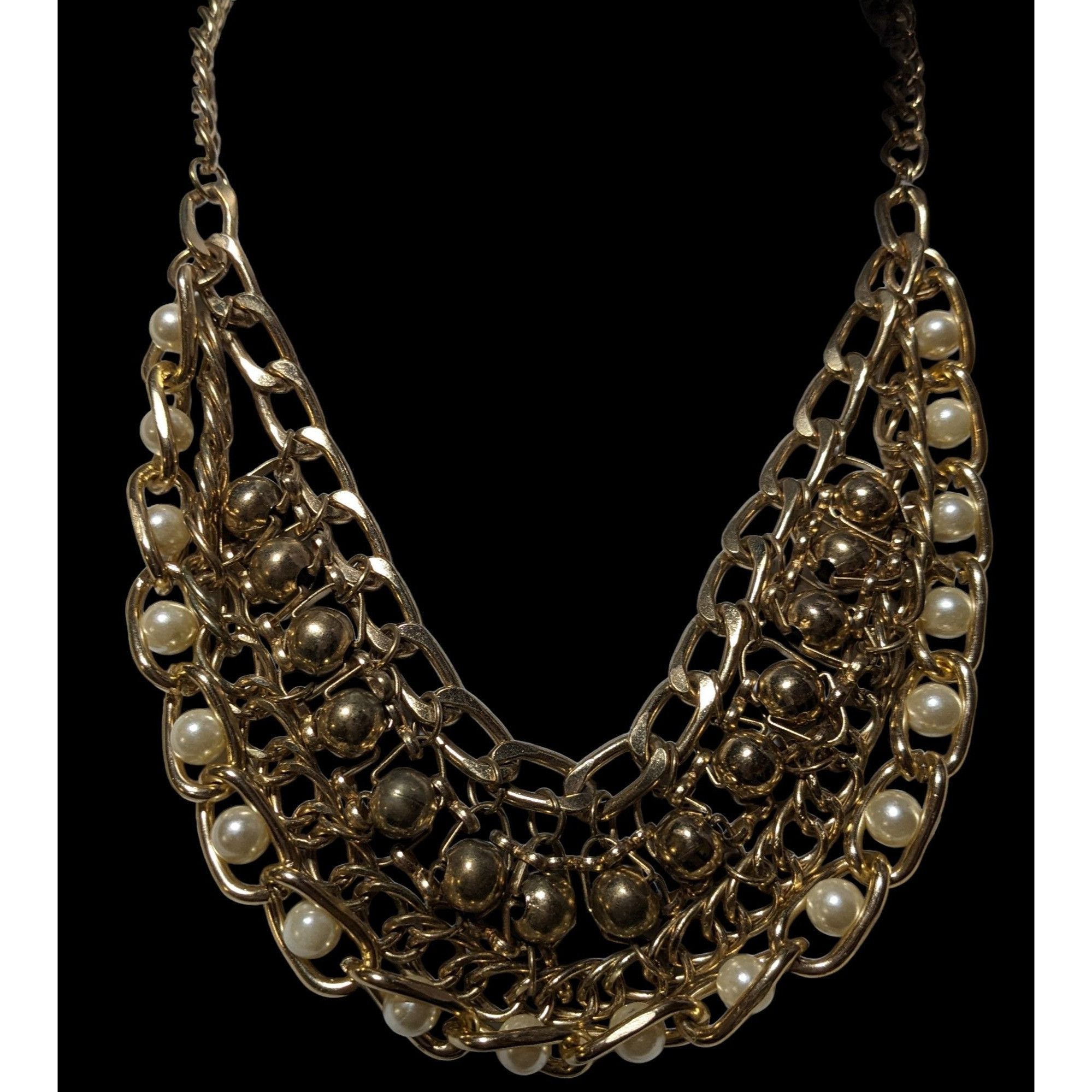 Other Glamorous Gold Chain Pearl Bib Necklace Size ONE SIZE - 2 Thumbnail
