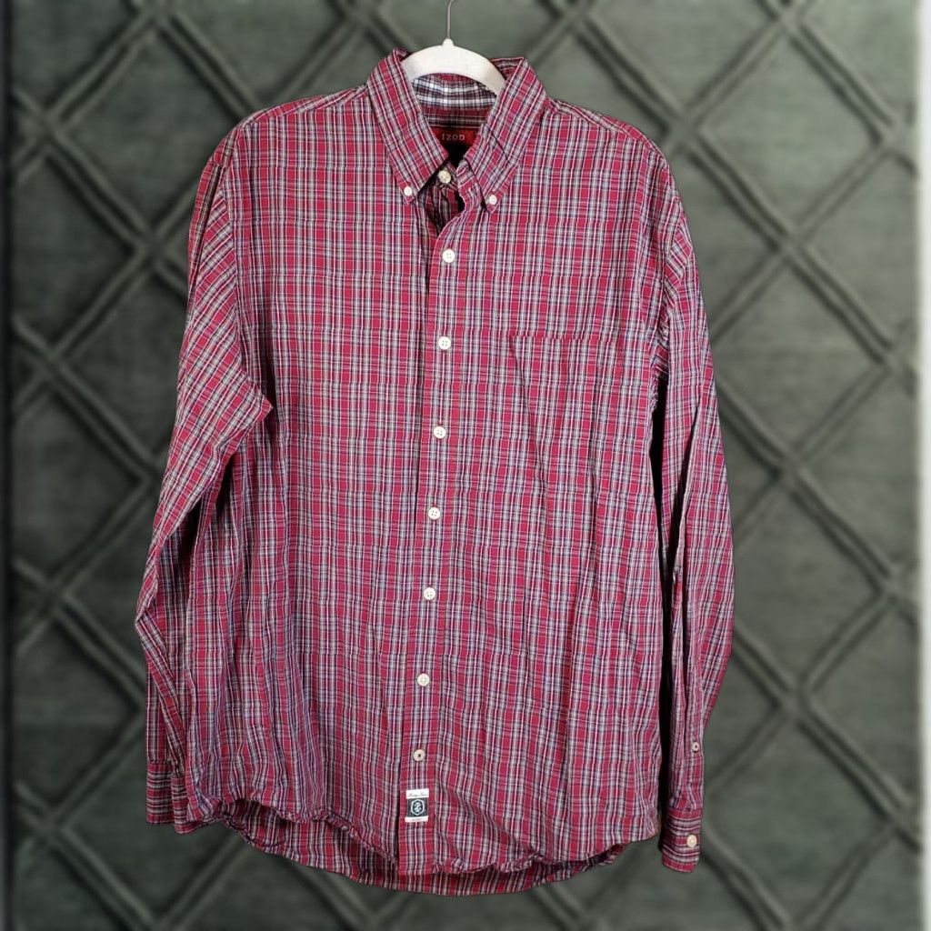 Izod Izod Mens LT Heritage Tartan Long Sleeve Button-Down Shirt Red Plaid Size US L / EU 52-54 / 3 - 1 Thumbnail