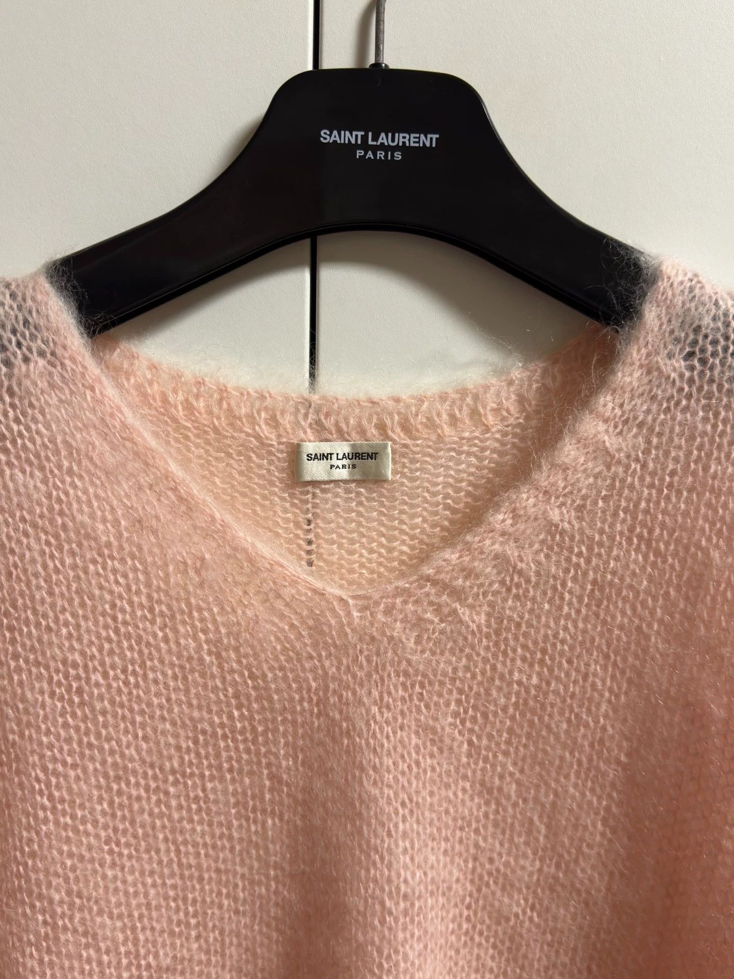 Saint Laurent Paris Saint Laurent Pink Mohair V-neck Knit Sweater Size XL / US 12-14 / IT 48-50 - 4 Thumbnail