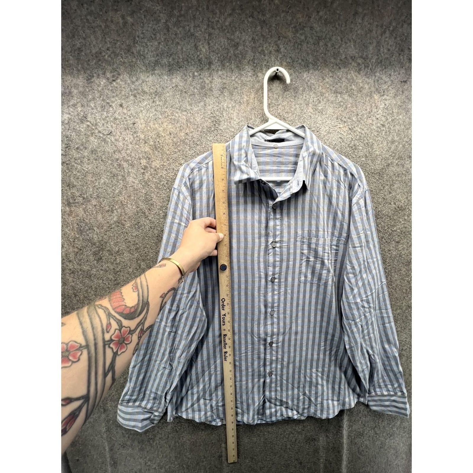Elie Tahari Elie Tahari Shirt Womens XL / XXL Blue Check Button Front Long Sleeve Cotton Top Size XL / US 12-14 / IT 48-50 - 4 Thumbnail