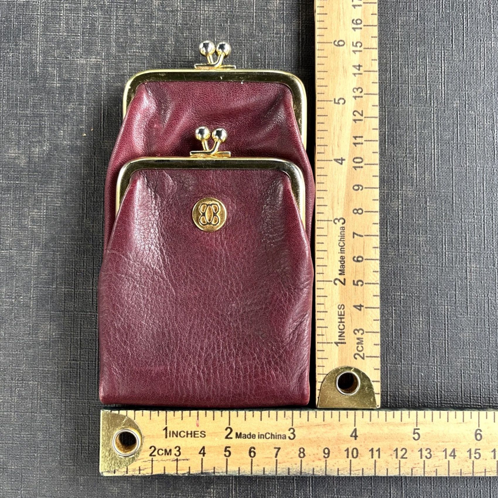 Bosca Bosca Double Kiss Lock Coin Pouch Purse Full Grain Leather USA MADE Burgundy Wallet Women Bag United States Coin Purse Size ONE SIZE - 2 Thumbnail