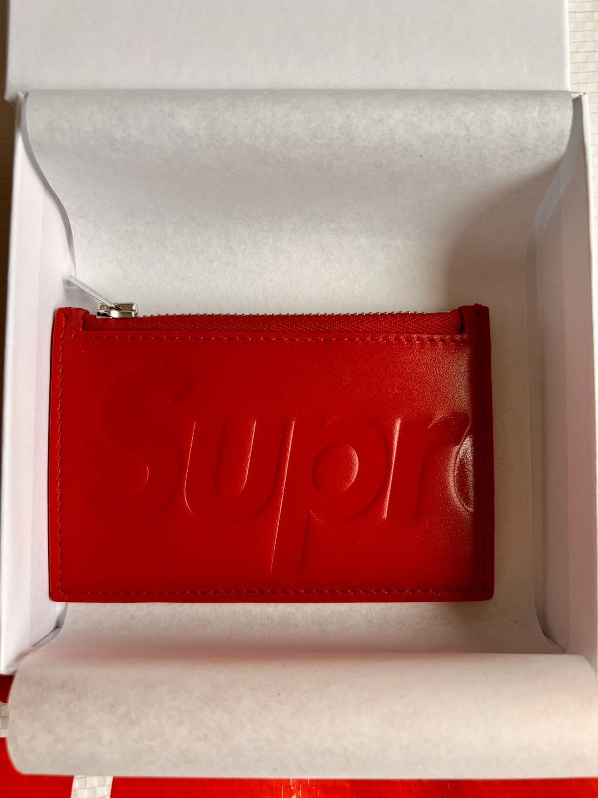 Supreme SUPREME Leather zip card holder Wallet red calfskin logo Size ONE SIZE - 10 Thumbnail