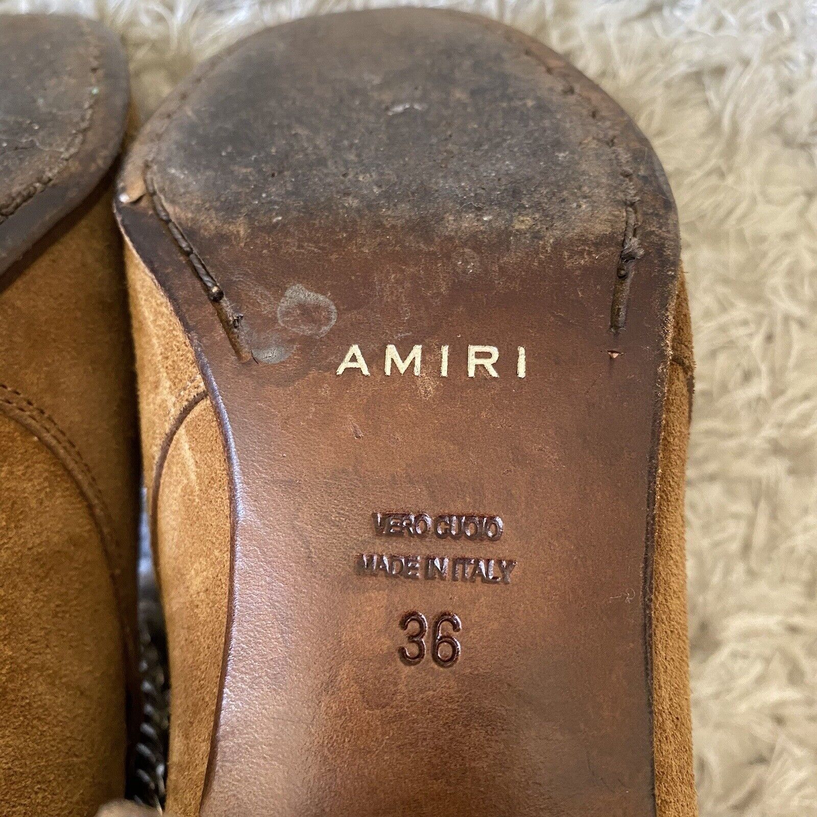Amiri AMIRI Womens Shoes Tan Brown Suede Buckle Ankle Boots Chain Size US 6 / IT 36 - 12 Thumbnail