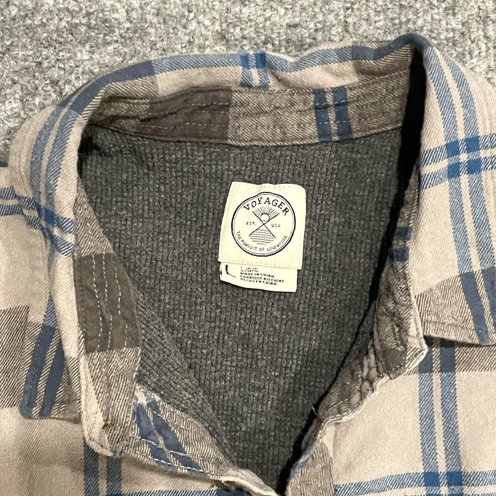 Vintage Voyager Shirt Mens L Brown Gray Blue Plaid Flannel Lined Heavyweight Polar Fleece Button-Up Pockets Size US L / EU 52-54 / 3 - 4 Thumbnail