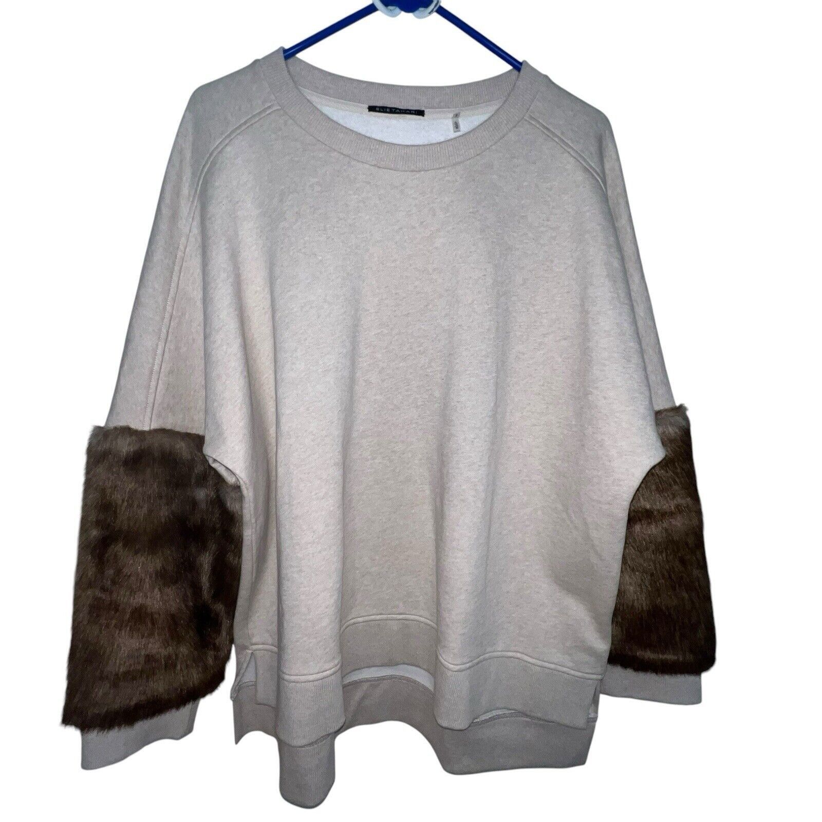 Elie Tahari Elie Tahari Chante Knit Sweatshirt Faux Fur Cuffs Women Size Size XL / US 12-14 / IT 48-50 - 2 Thumbnail