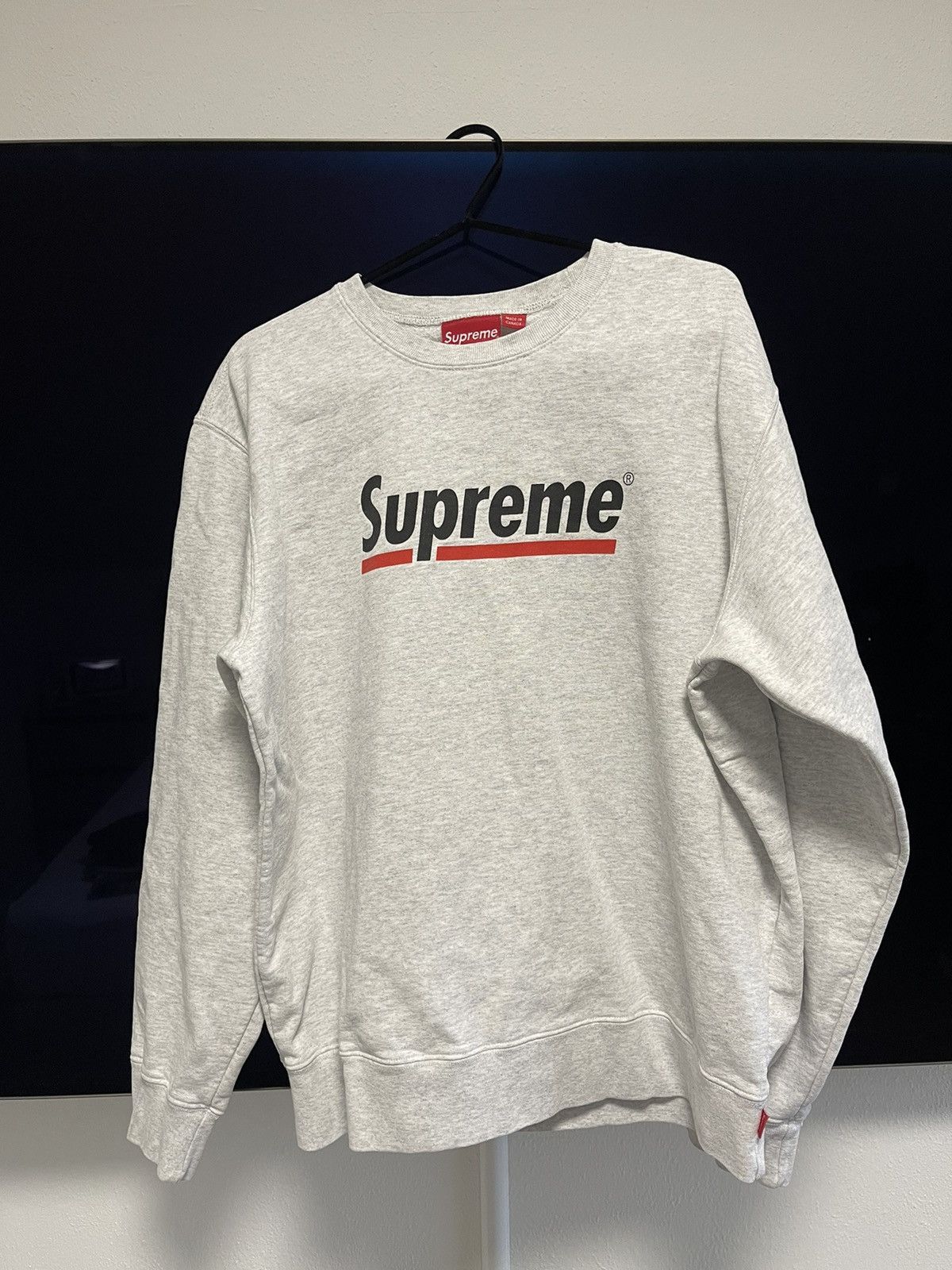 image of Supreme Underline Crewneck Ash Grey, Men's (Size Large)