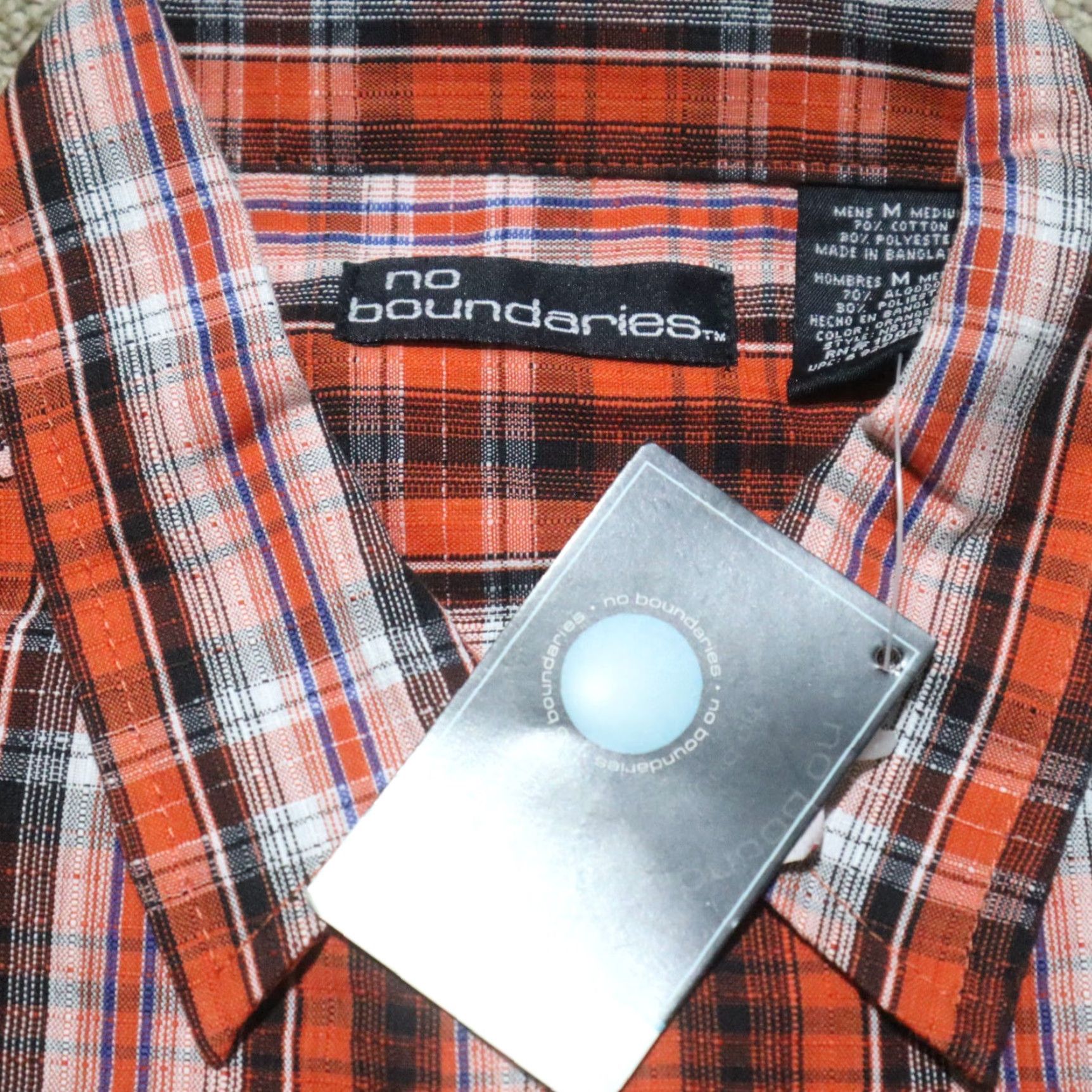 Vintage No Boundaries Shirt Medium Orange Plaid Short Sleeve Button-Up Mens 100% Cotton Casual 90s Inspired Size US M / EU 48-50 / 2 - 3 Thumbnail