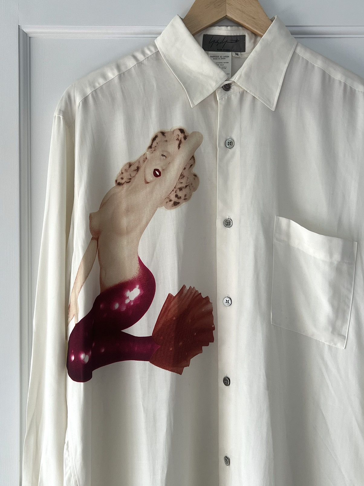 image of 1991 Yohji Yamamoto Pour Homme Runway Mermaid White Buttonup, Men's (Size XL)