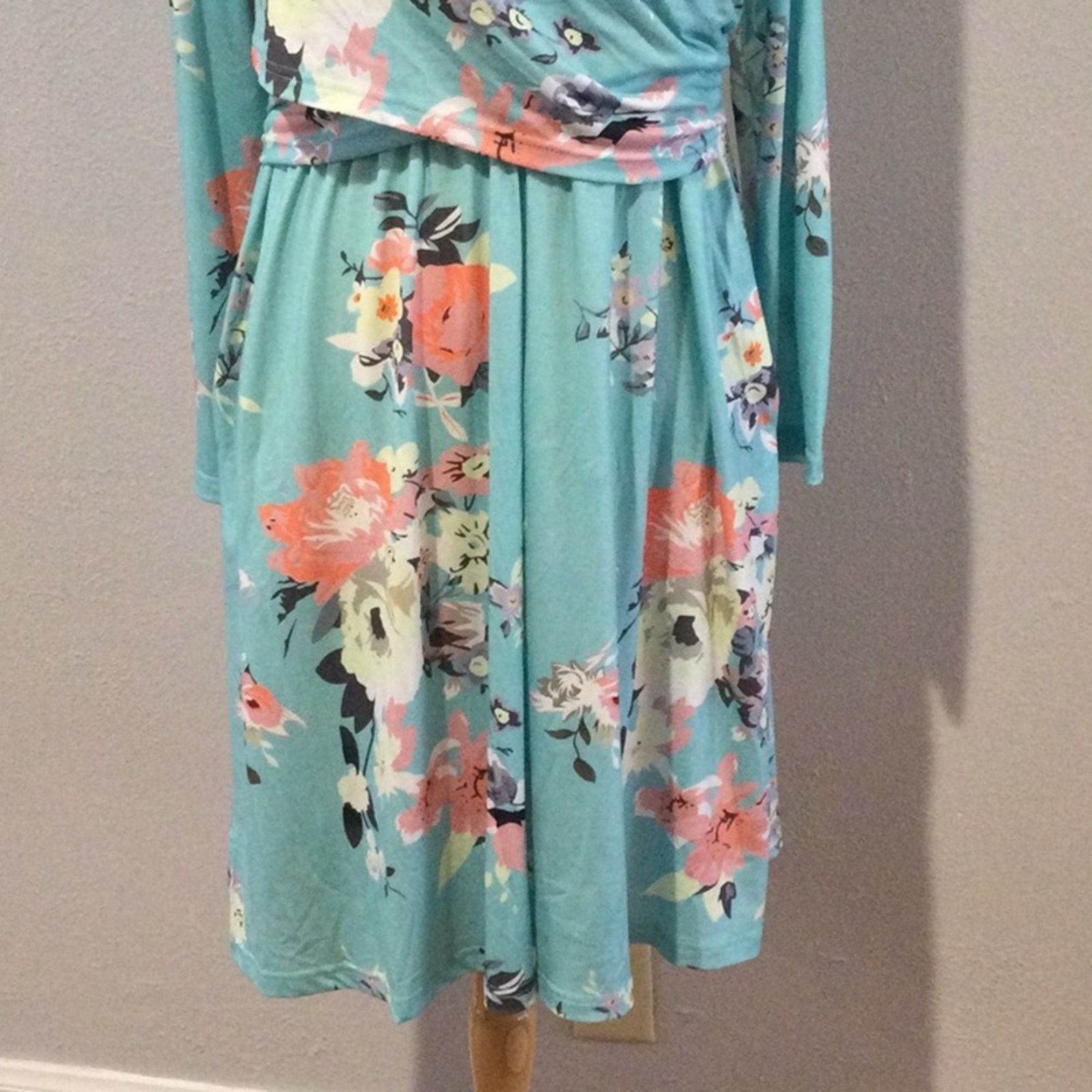 Other Ouges Blue Floral V-Neck Wrap Waist Knee Length Dress XL Size XL / US 12-14 / IT 48-50 - 3 Thumbnail